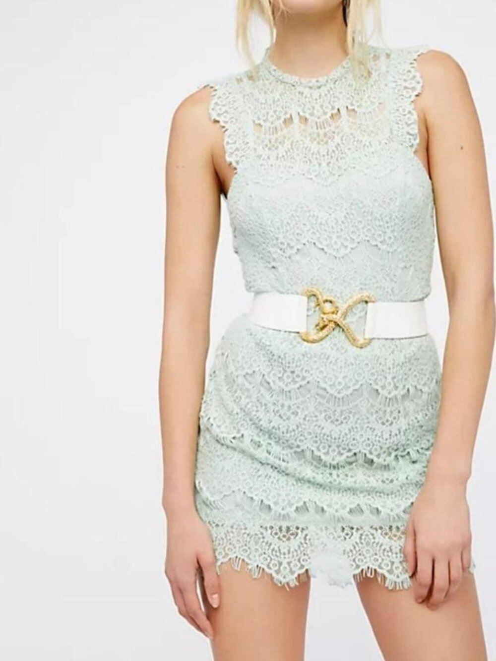 Free People Daydream Lace Bodycon Backless Mini Dress Seafoam Green Small